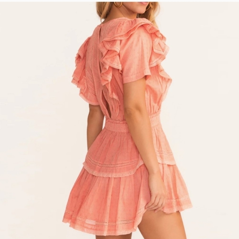 Peach Blossom Mini Dress Ruffled Size Medium - Picture 3 of 16